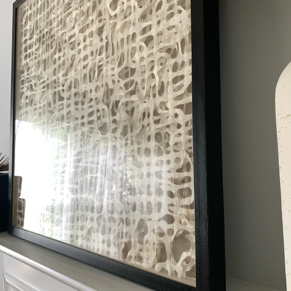 MCM‎ Organic Modern Wall Art in Paper and Muslin in a Shadowbox Frame linen